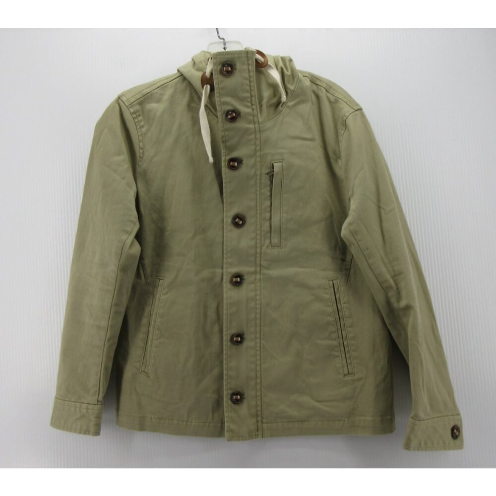 Beams Jacket Small Olive Mountain Parka Coat Hoodie Cow Leather Trim *